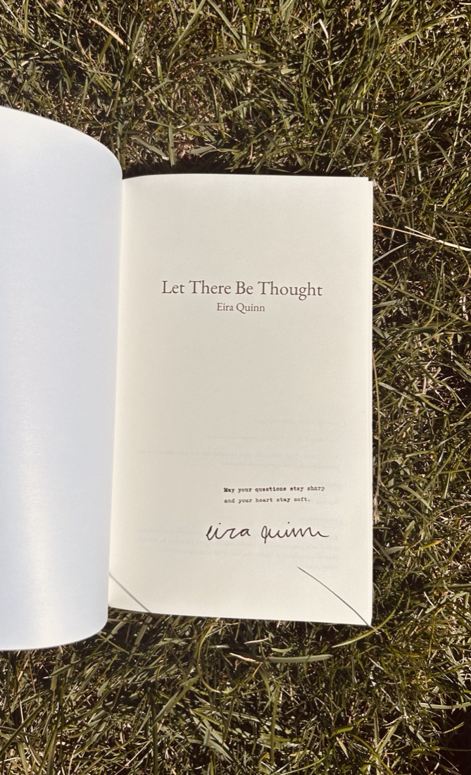 Signed and personalized title page of Let There Be Thought